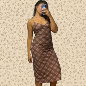 Urban Outfitters Brown Checkered Midi Dress